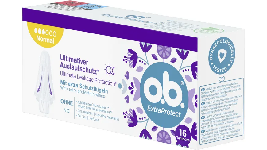o.b. Tampons Extra Protect ultimativer Auslaufschutz mit extra Schutzflügeln