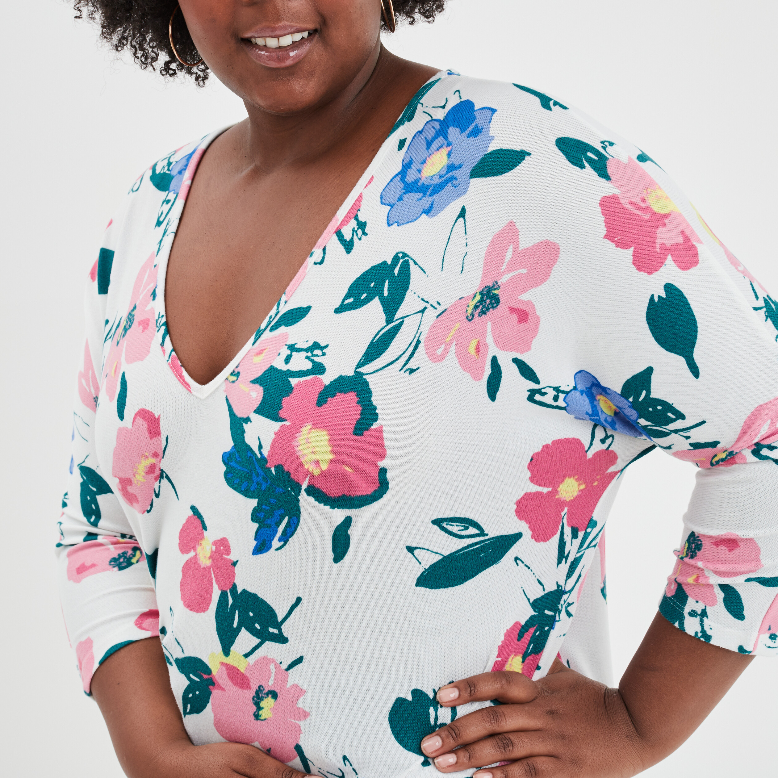 Pull col en V manches chauves-souris ecru femme | La Halle