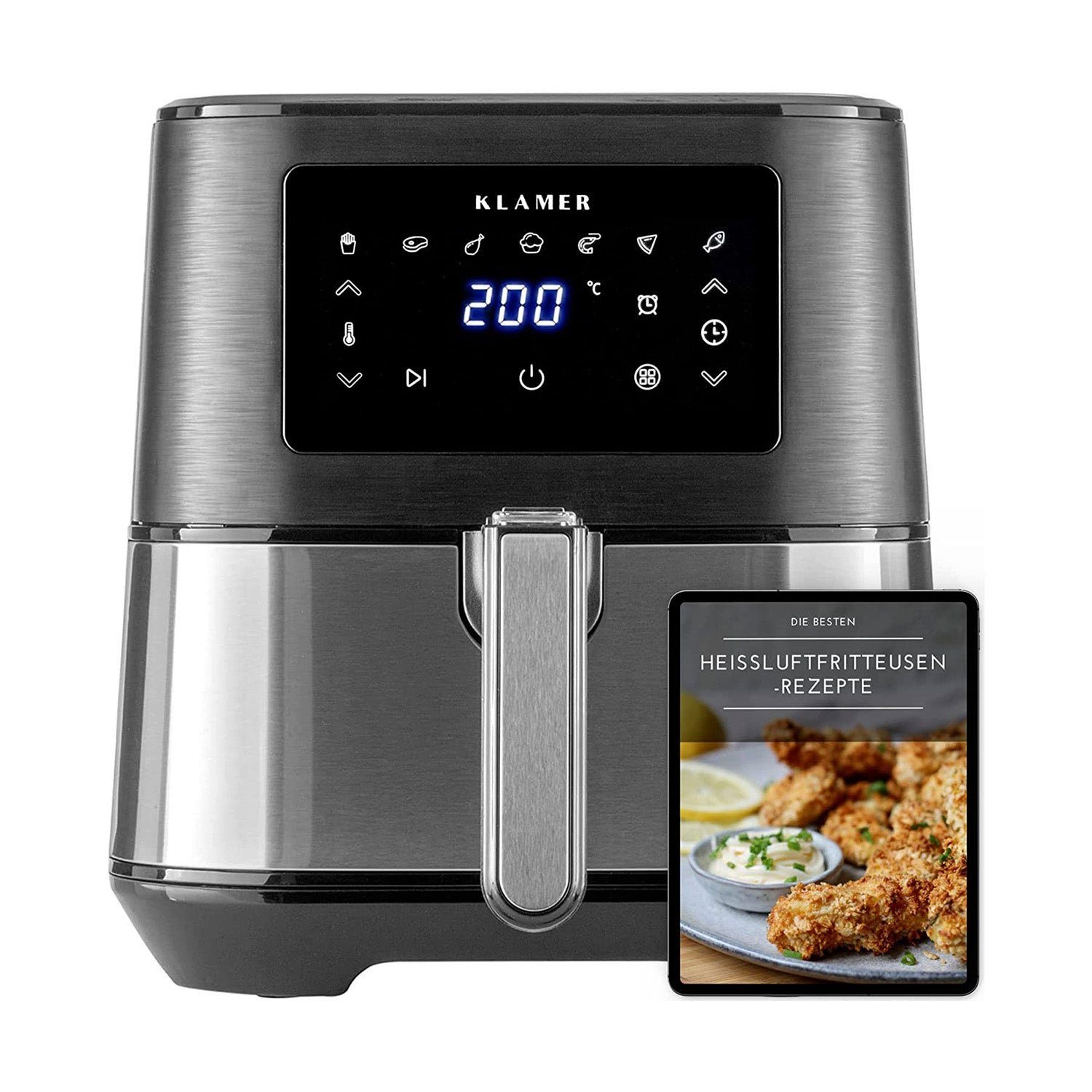 KLAMER Heißluftfritteuse KLAMER Heißluftfritteuse XL 5,5l, Multifunktionale Heissluftfritteuse…