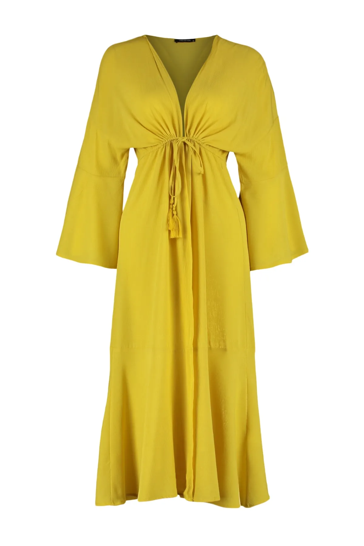 Trendyol Collection  Ölgrüner gewebter Maxi-Kimono und Kaftan mit Raffung TBESS23KM00105