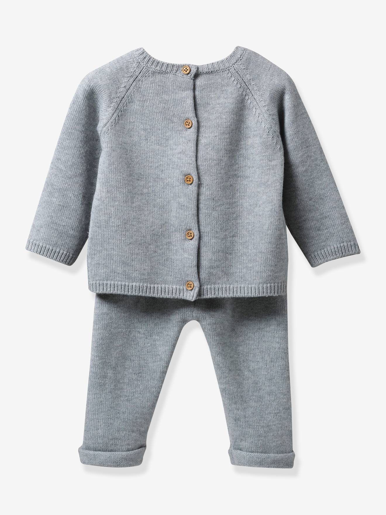 Ensemble en tricot bébé laine gris chiné