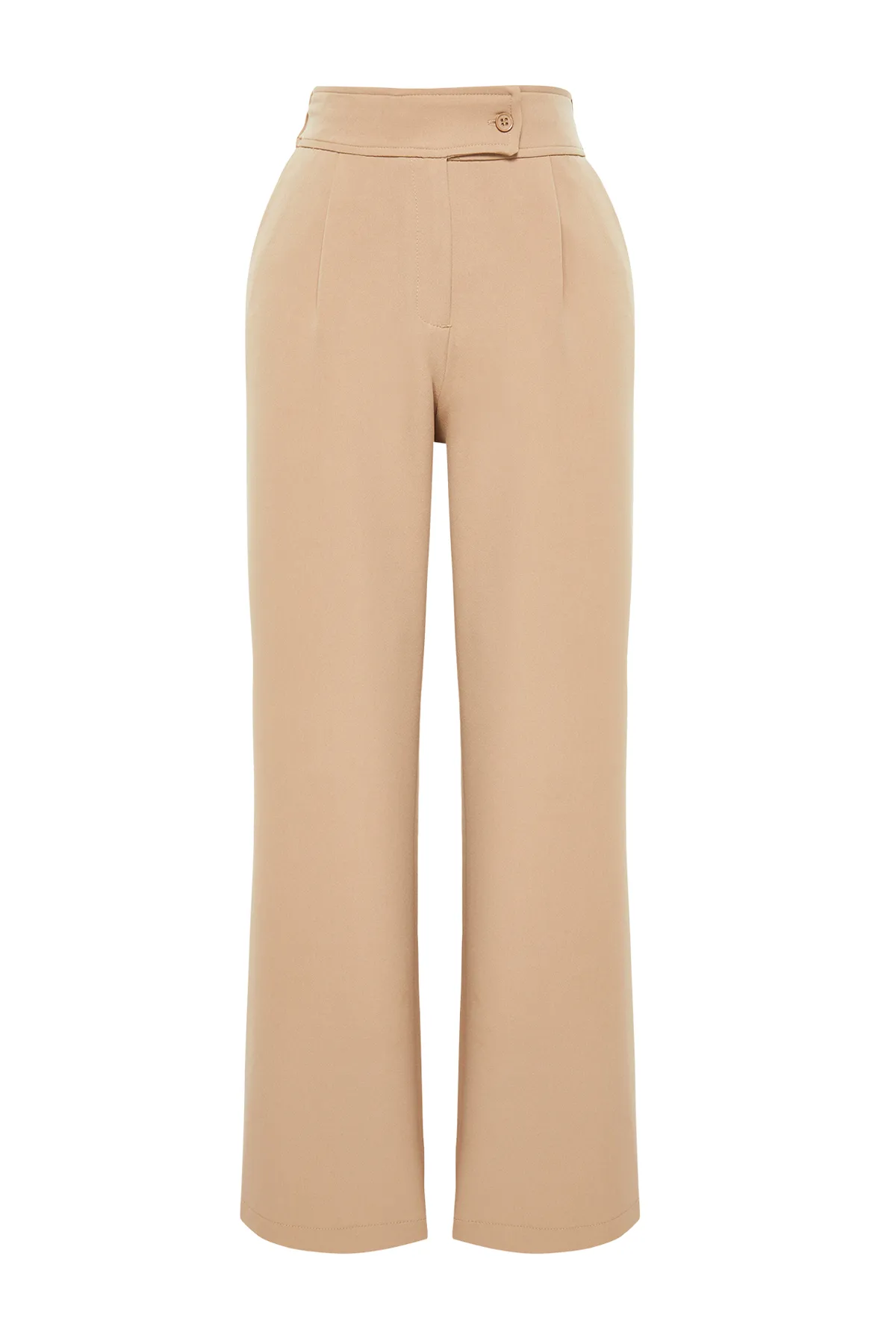 Trendyol Collection  Nerzfarbene, plissierte Hose mit weitem Bein und gewebtem Gürteldetail TWOSS24PL00060