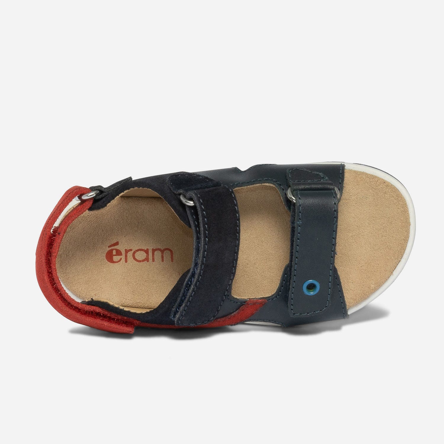 Sandale marine et rouge en cuir à scratchs