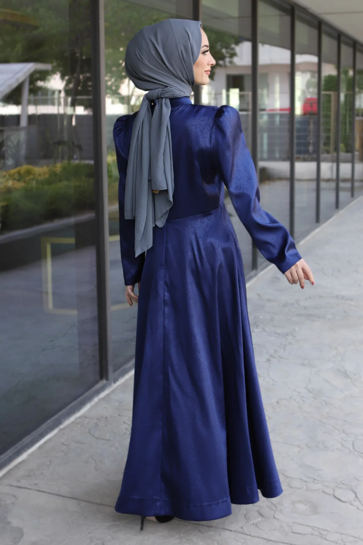 Tesettür Dünyası  Abendkleid mit Pailletten vorne und detaillierten Details Tsd220544 Indigo