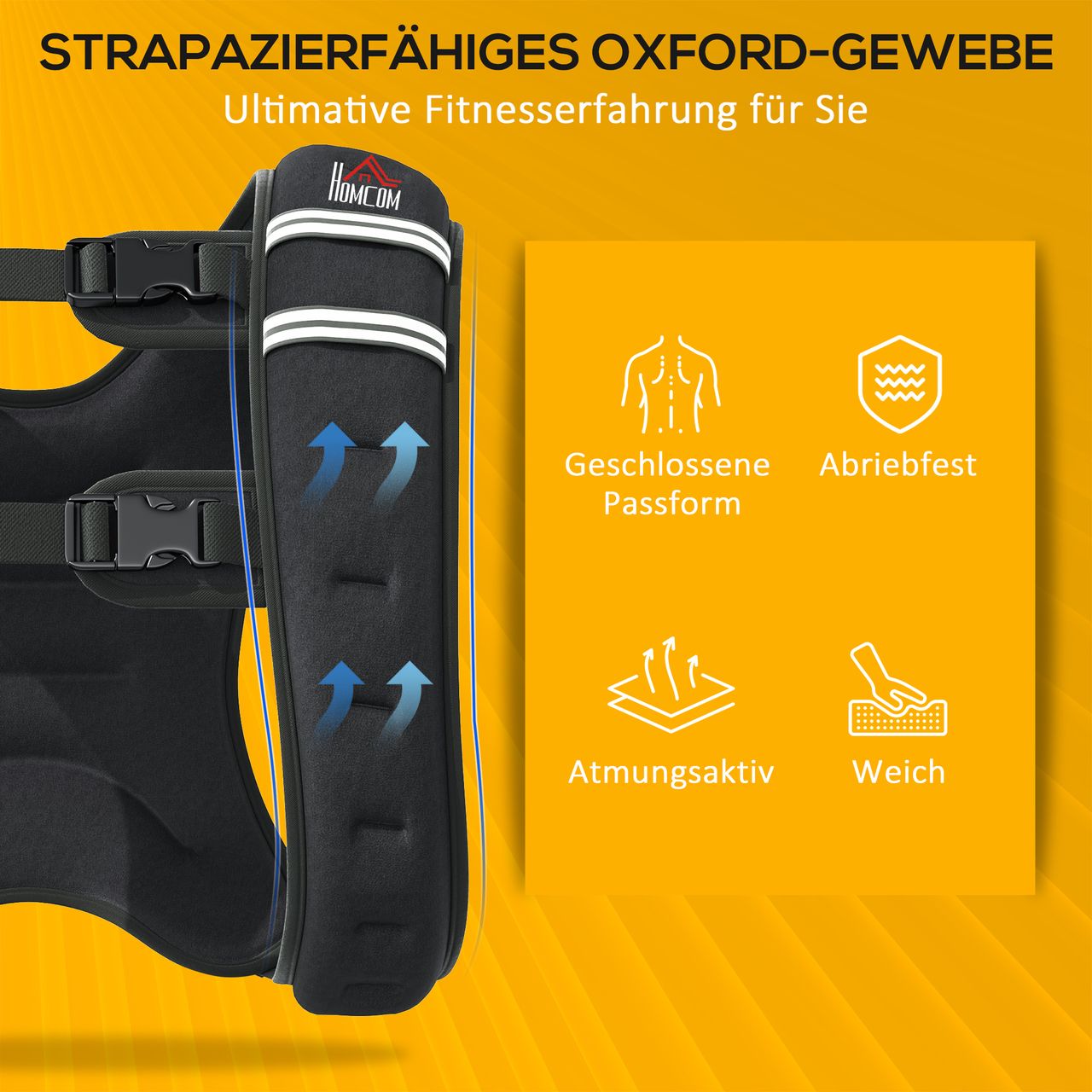 HOMCOM Gewichtsweste Weight Vest 5 kg verstellbar für Gewicht Tranning Krafttrainning Mann/Frau Oxford-Gewebe Metallsand Schwarz 40 x 35 cm