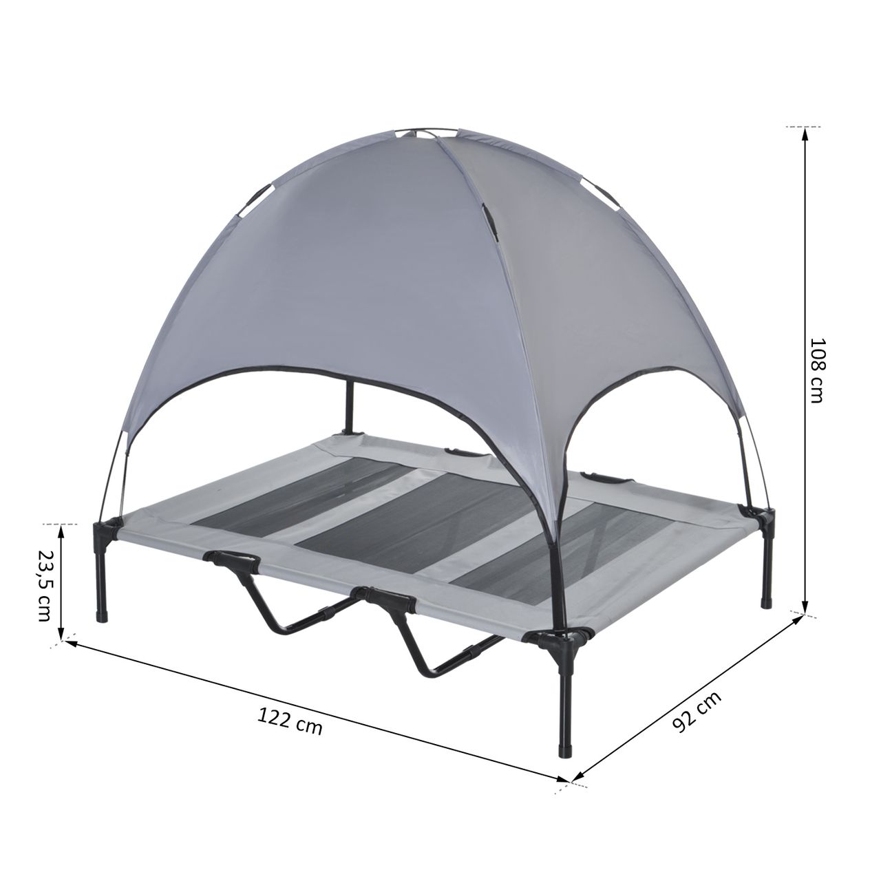 PawHut Haustierbett mit Baldachin Erhöhtes Hundebett Hundeliege outdoor Grau