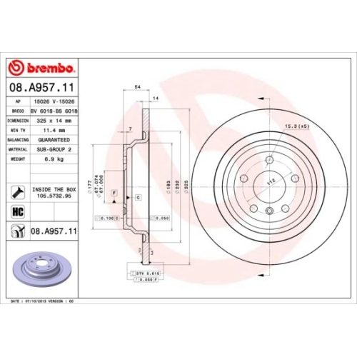 08.A957.11 BREMSSCHEIBE BREMBO HA  VP2 - ATU
