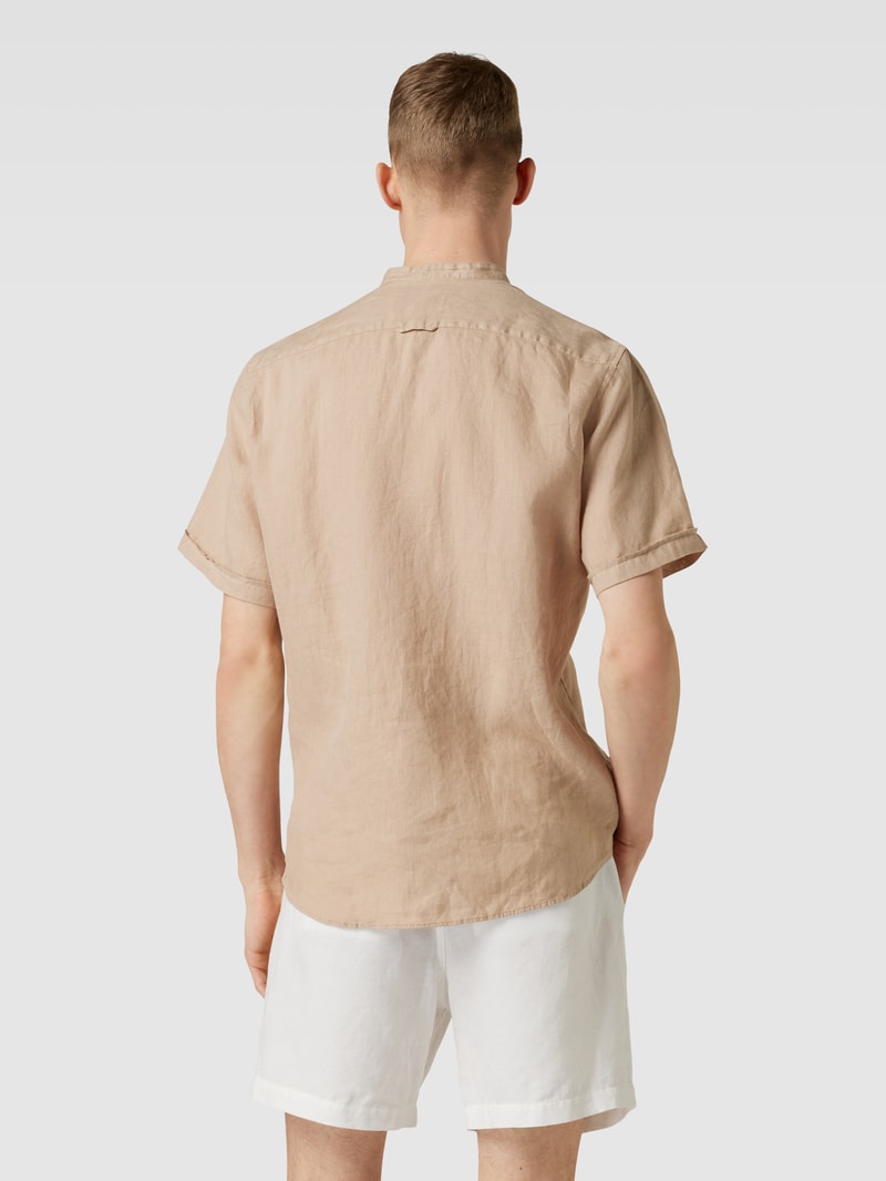 Regular Fit Leinenhemd mit Maokragen in beige