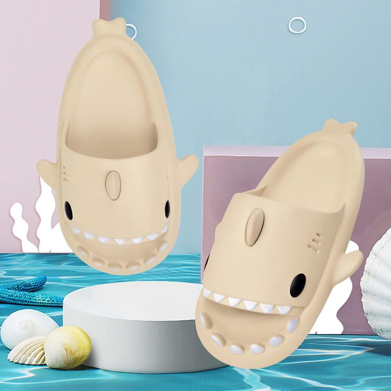 HOMEIDEAS Badeschuh Unisex Cloud Shark Slides,Haifisch Slider