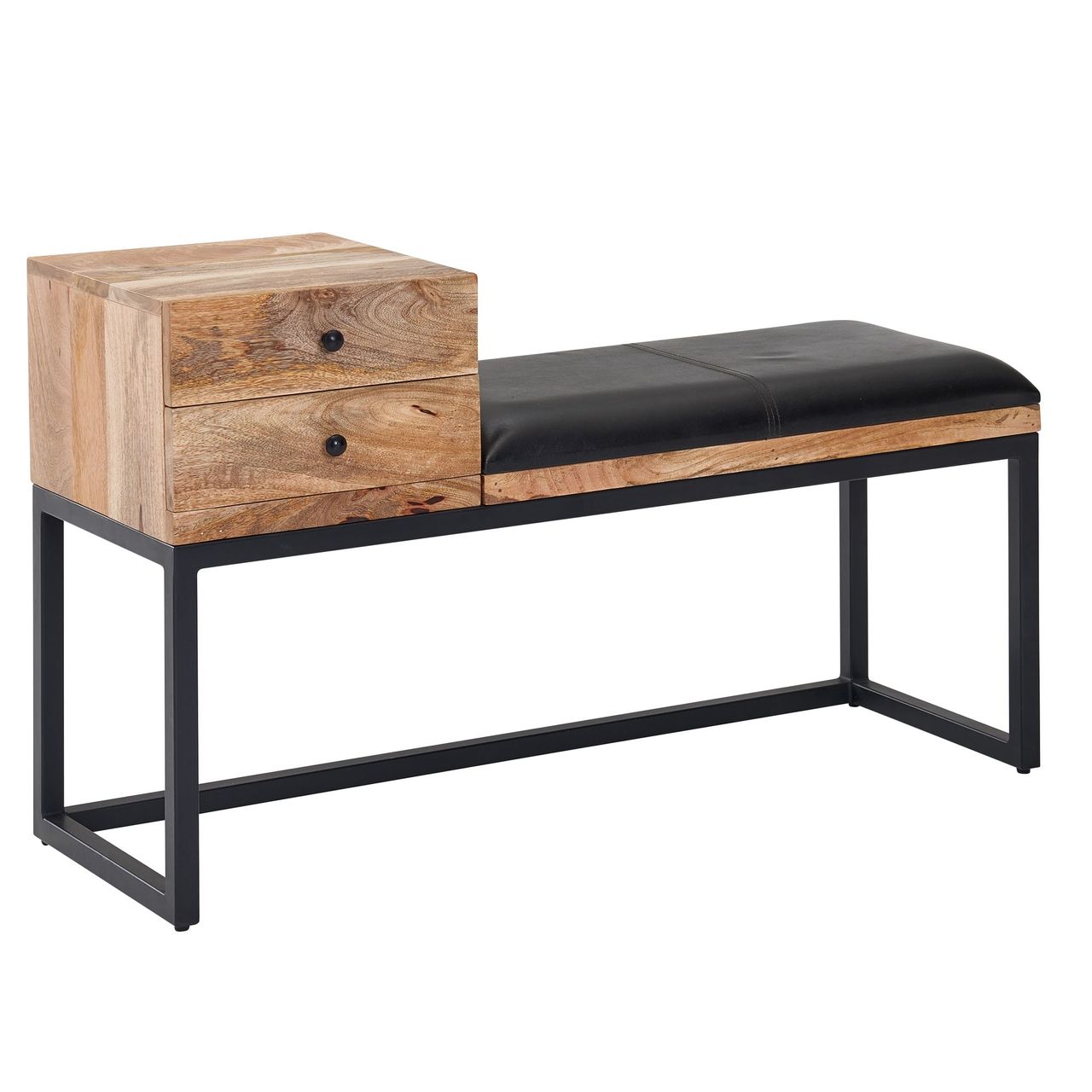 Wohnling Sitzbank Ziegenleder / Massivholz 100x60x35 cm