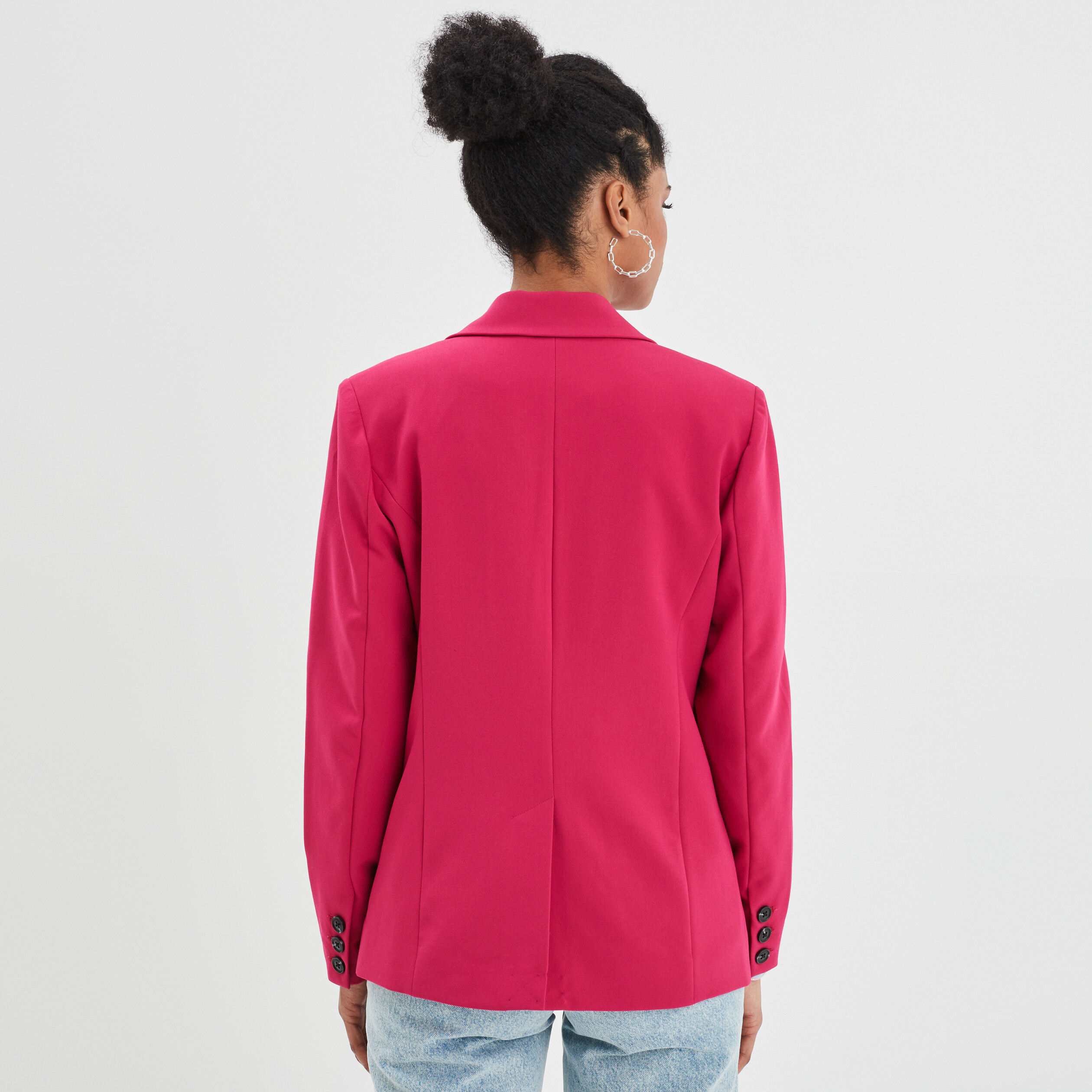 Veste droite boutonnée manches longues rose framboise femme | La Halle