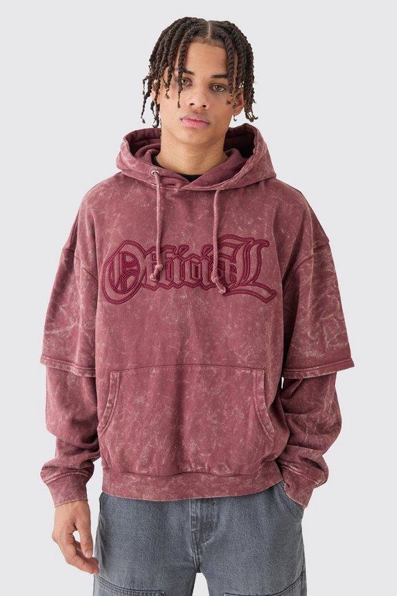 Kastiger Oversize Hoodie mit Acid-Waschung und Official-Stickerei