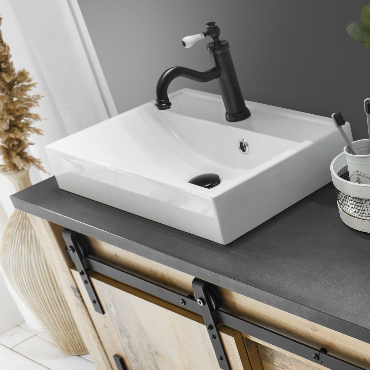 Furn.Design Badmöbel-Set Stove, (in Used Wood, Komplett Set), inklusive Waschbecken und Beleuchtung, Soft-Close