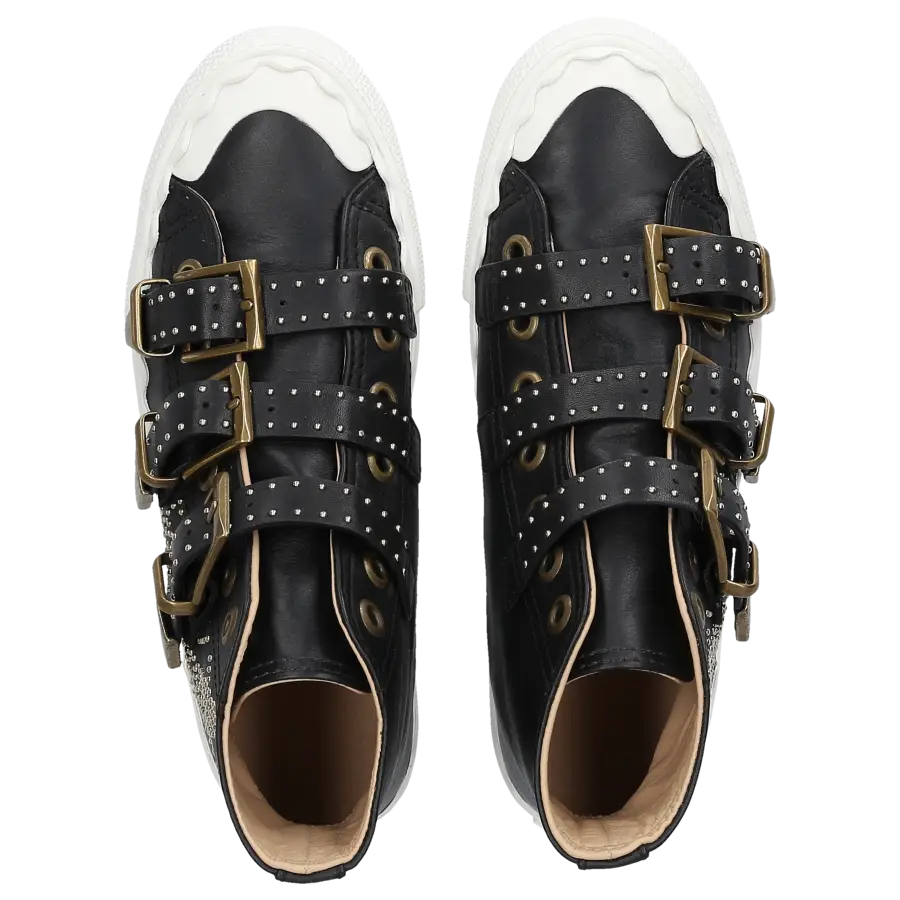Chloé - Sneaker SUSANNA High Leder schwarz Nieten gold Floral - schwarz