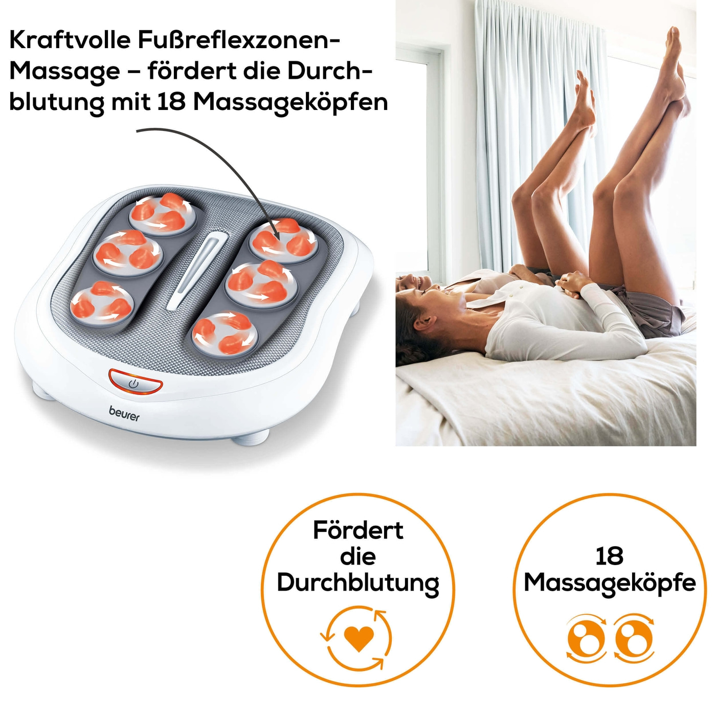 Beurer Shiatsu-Fußmassagegerät FM 60-Durchblutungsförderndes Fußmassagegerät mit 2 Geschwindigkeitsstufen