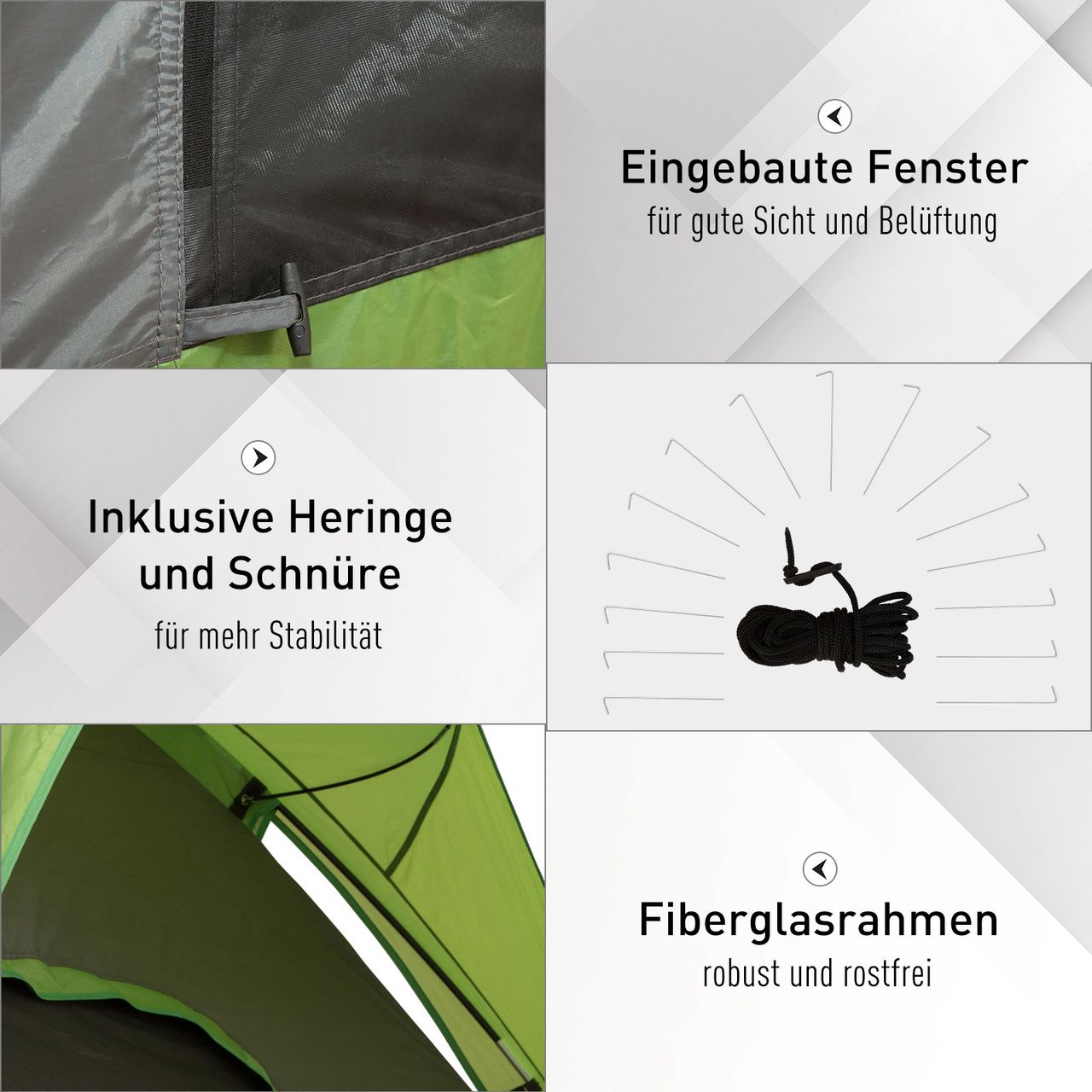 Outsunny Autozelt Campingzelt Reisezelt für 4-5 Personen Glasfaser Polyester Grün 300 x 300 x 230 cm