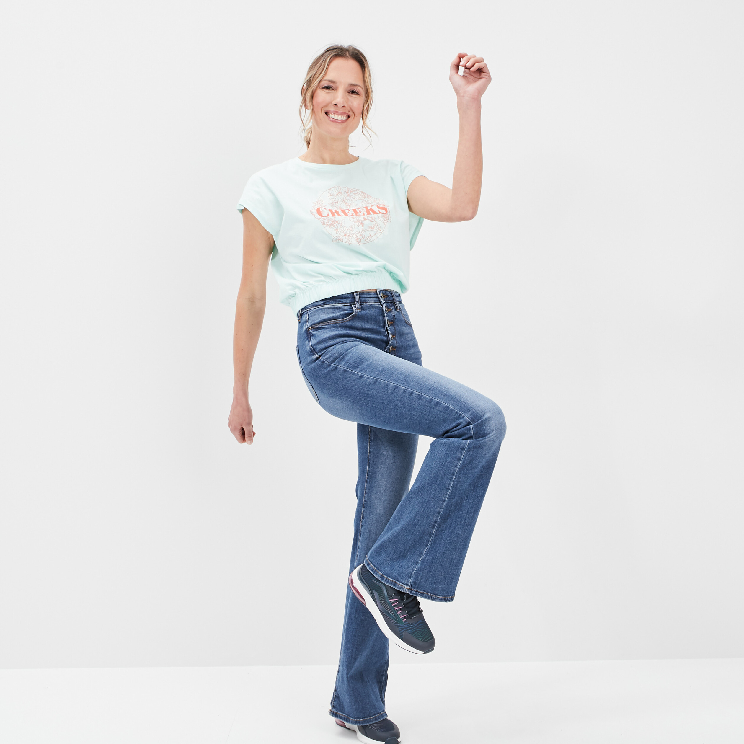 T-shirt manches courtes Creeks bleu turquoise femme | La Halle