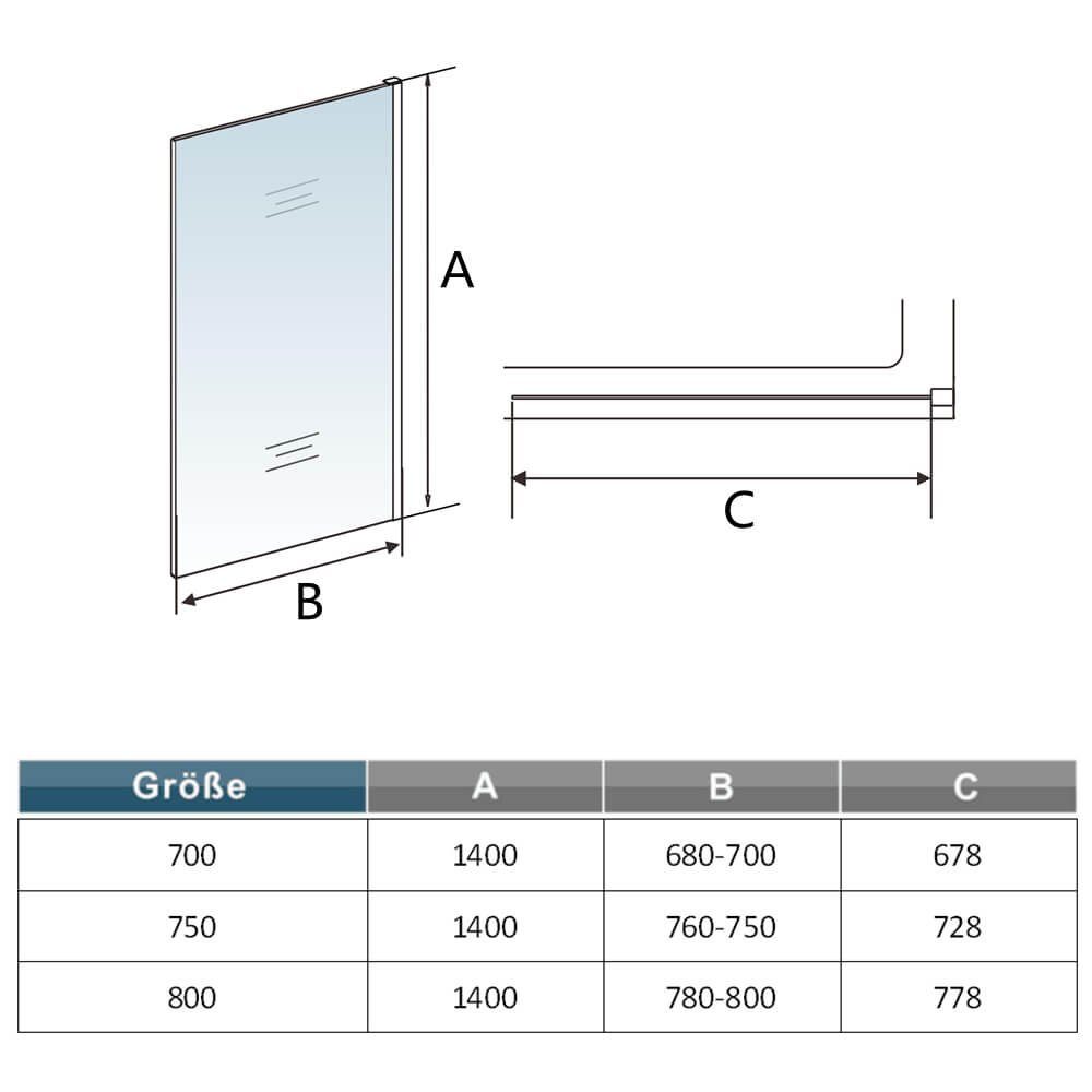 duschspa Badewannenaufsatz Badewannenaufsatz Duschwand Duschtrennwand 6mm NANO Sicherheitsglas, Einscheibensicherheitsglas, Sicherheitsglas, (Set), Höhe 140cm