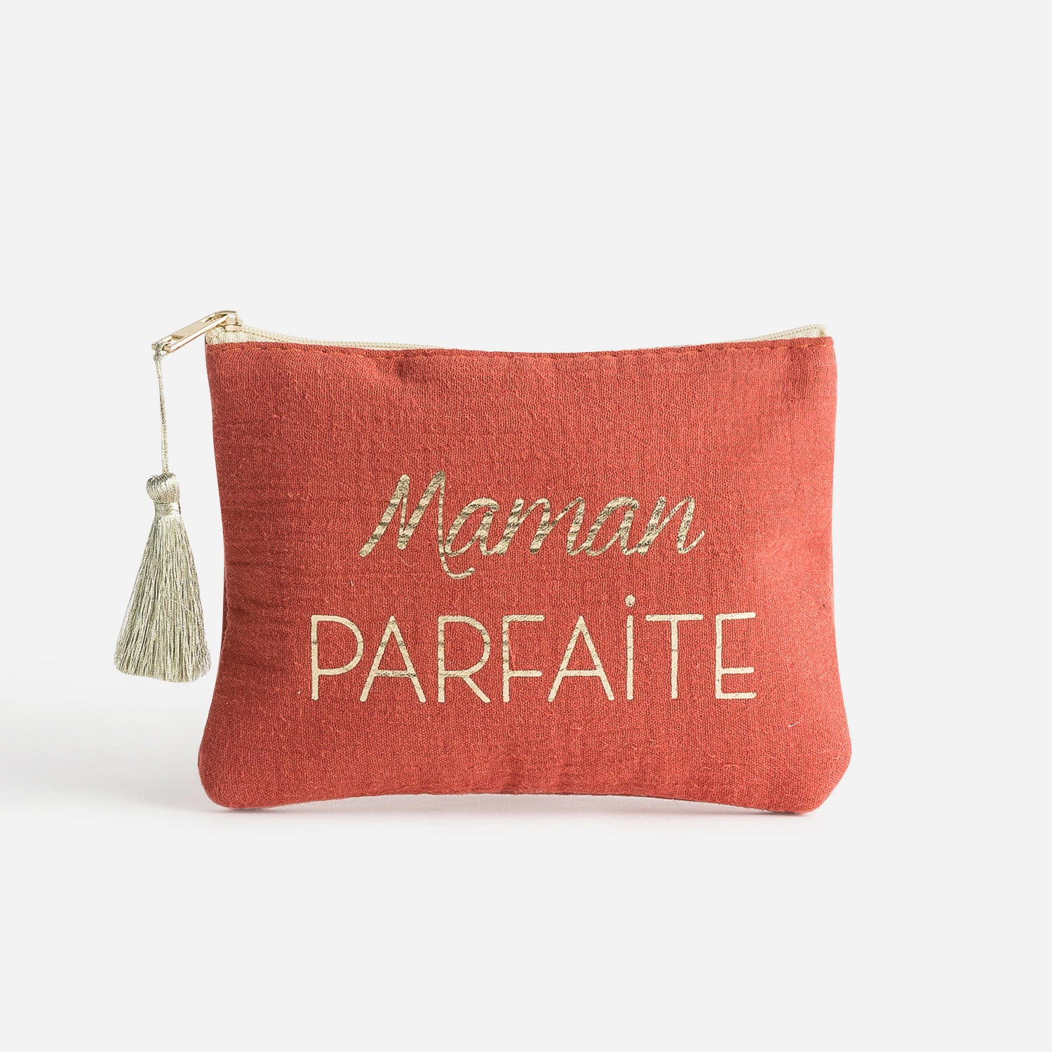 Pochette brique avec message doré