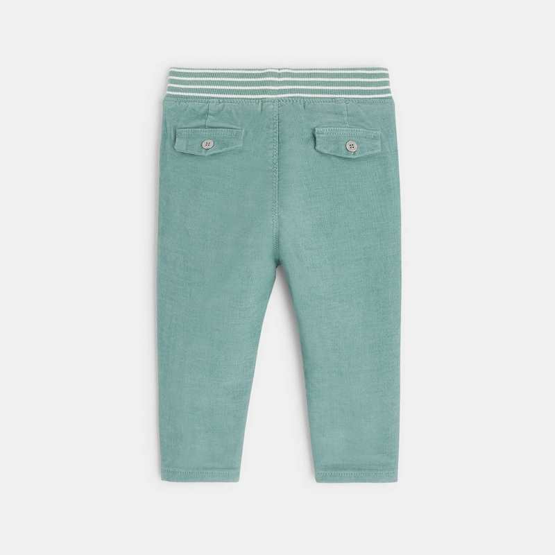 Pantalon velours milleraie taille élastiquée vert bébé garçon