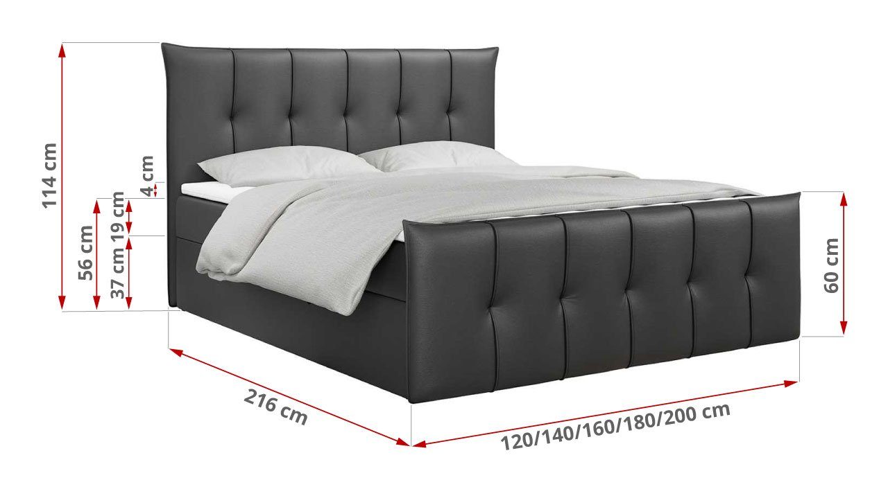 MKS MÖBEL Boxspringbett PREMIUM 11, Polsterbett mit Kopfteil - Doppelbett mit Bettkasten für Schlafzimmer