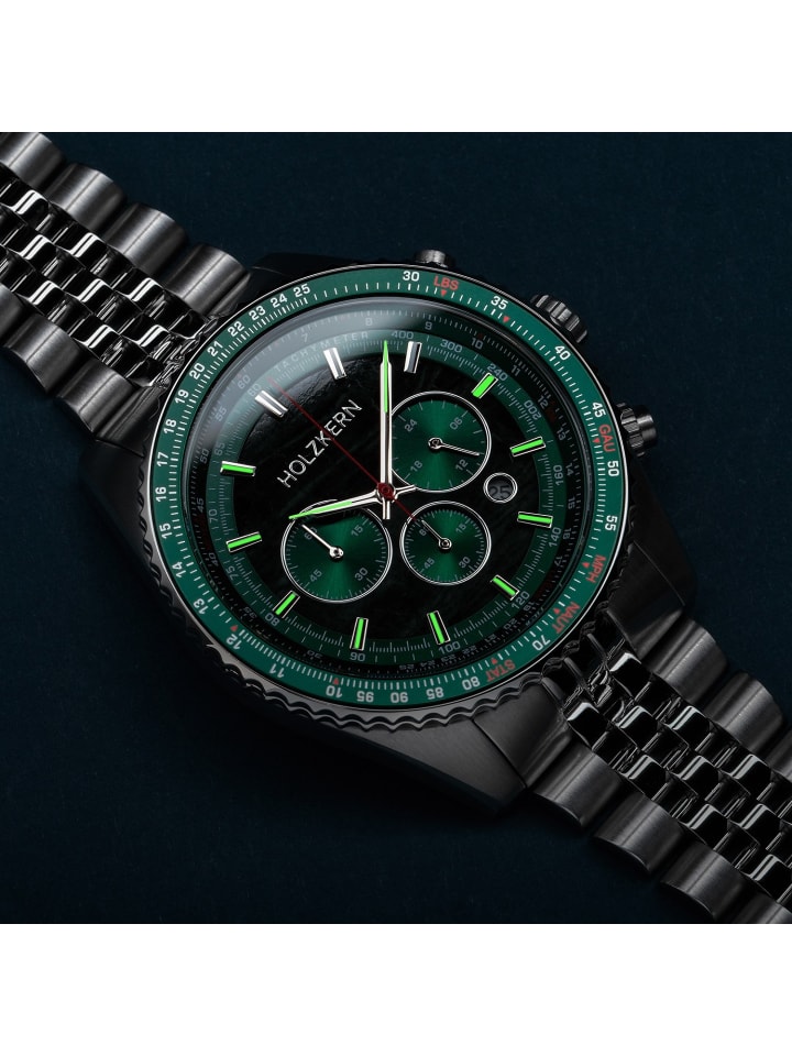 Holzkern Herrenuhr Chronograph Openhorizon Marmor Grün/Silberfarben günstig kaufen onesize