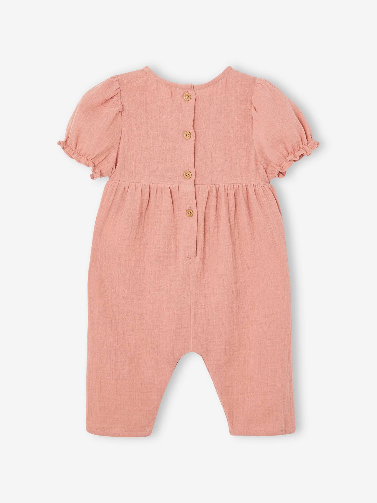 Vertbaudet Baby Musselin-Overall mit weitem Bein - rosenholz