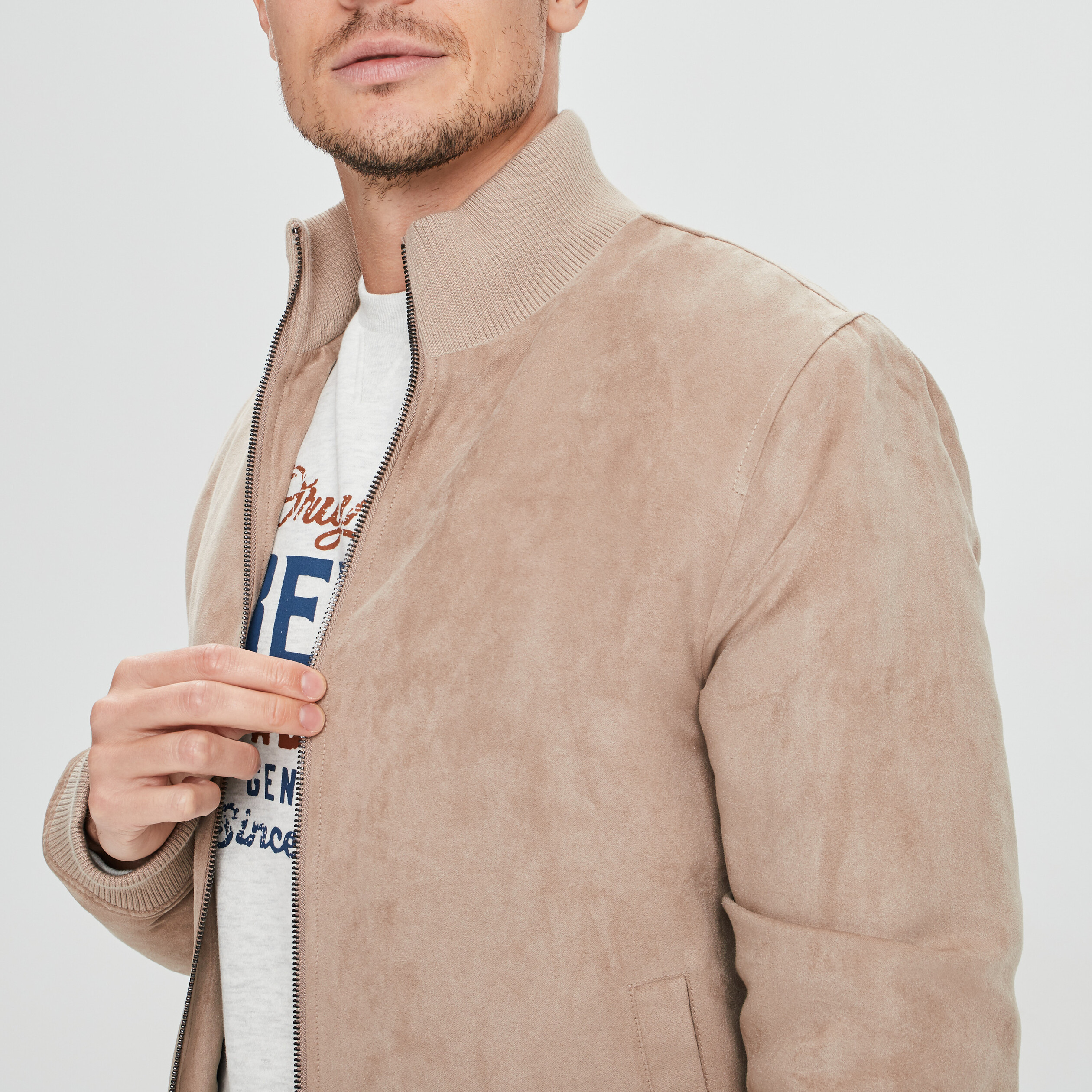 Veste bomber suédine taupe homme | La Halle