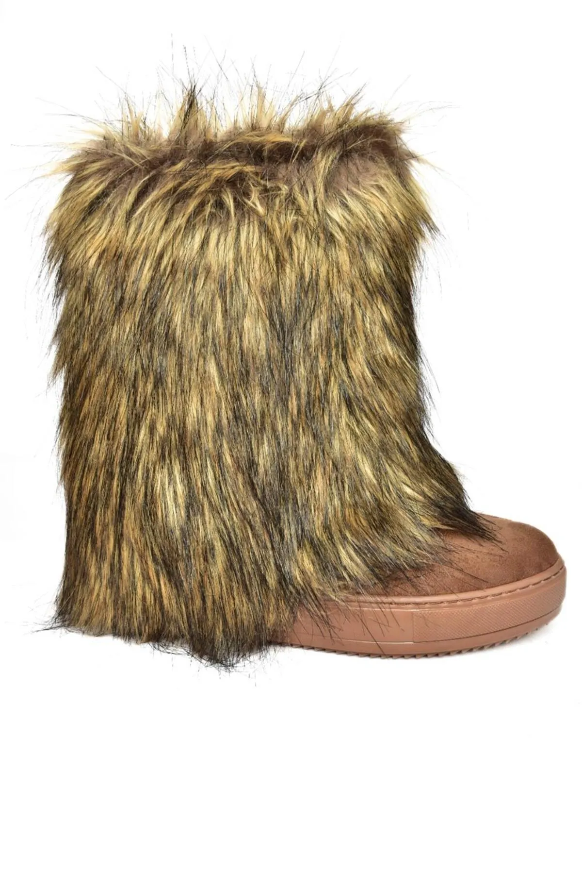 Fox Shoes  R602043002 Haarige Damenstiefel aus braunem Wildleder mit Keilabsatz