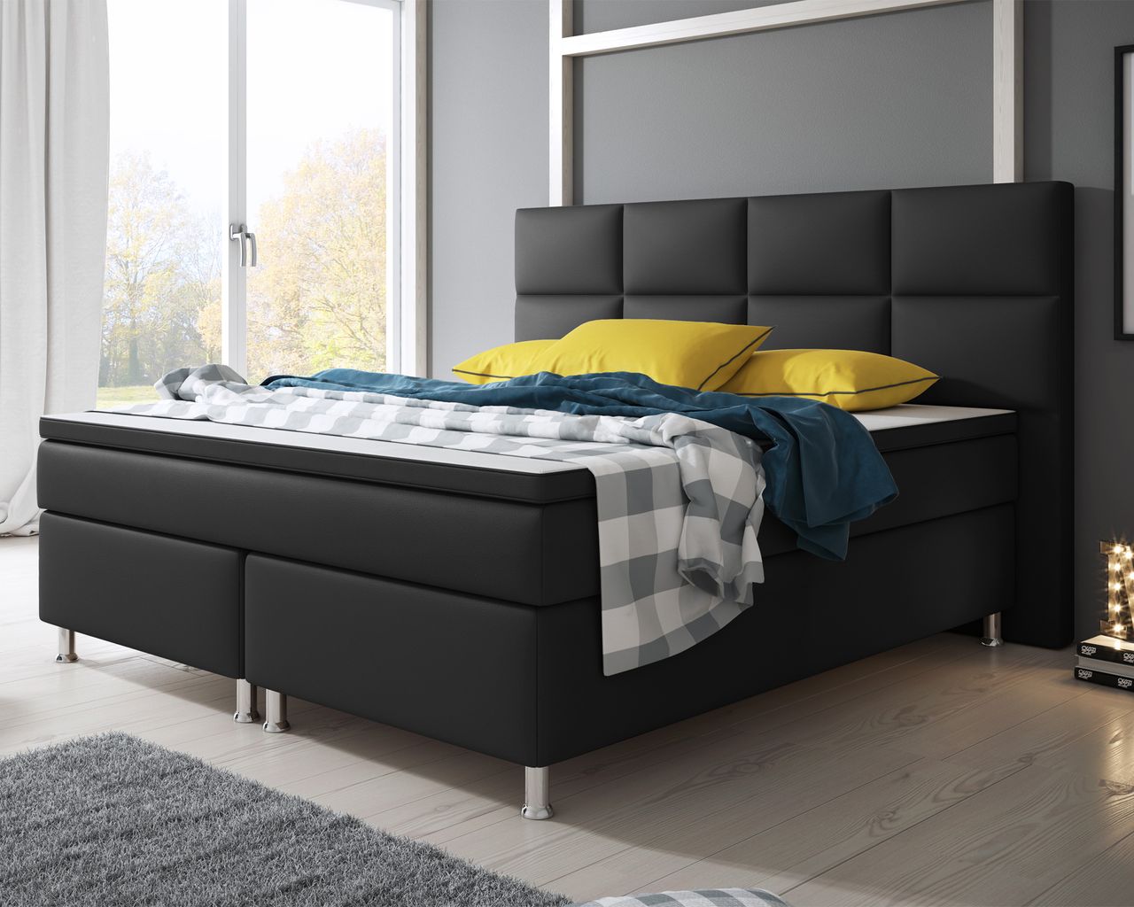 IHG Boxspringbett Miami 180x200 cm Kunstleder Schwarz