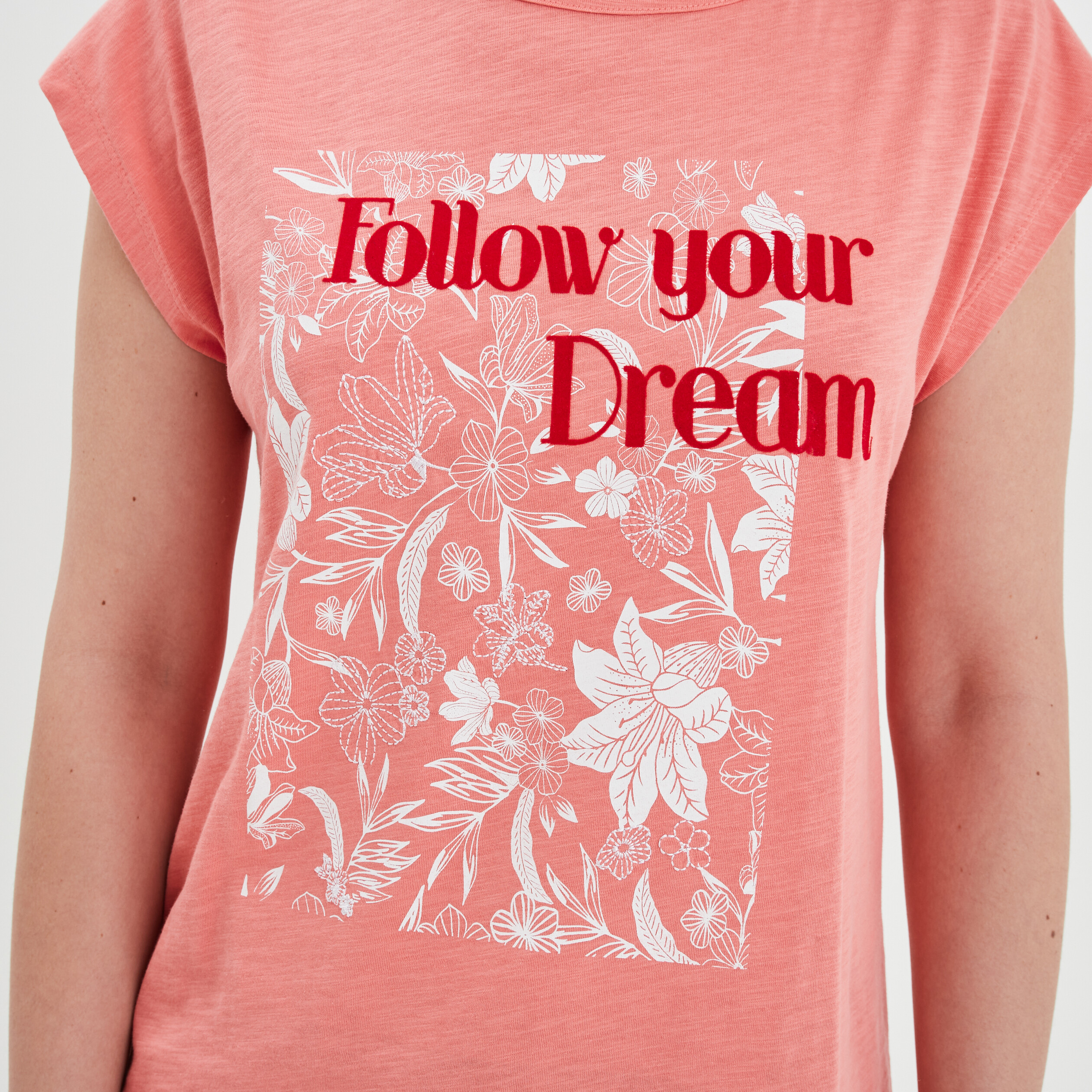 T-shirt droit manches courtes Creeks rose femme | La Halle