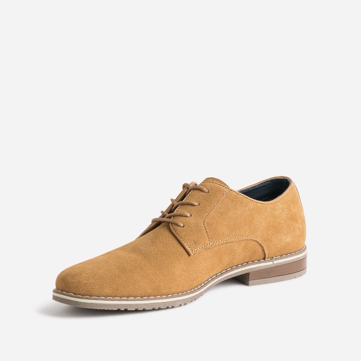 Derby camel en cuir velours embossé