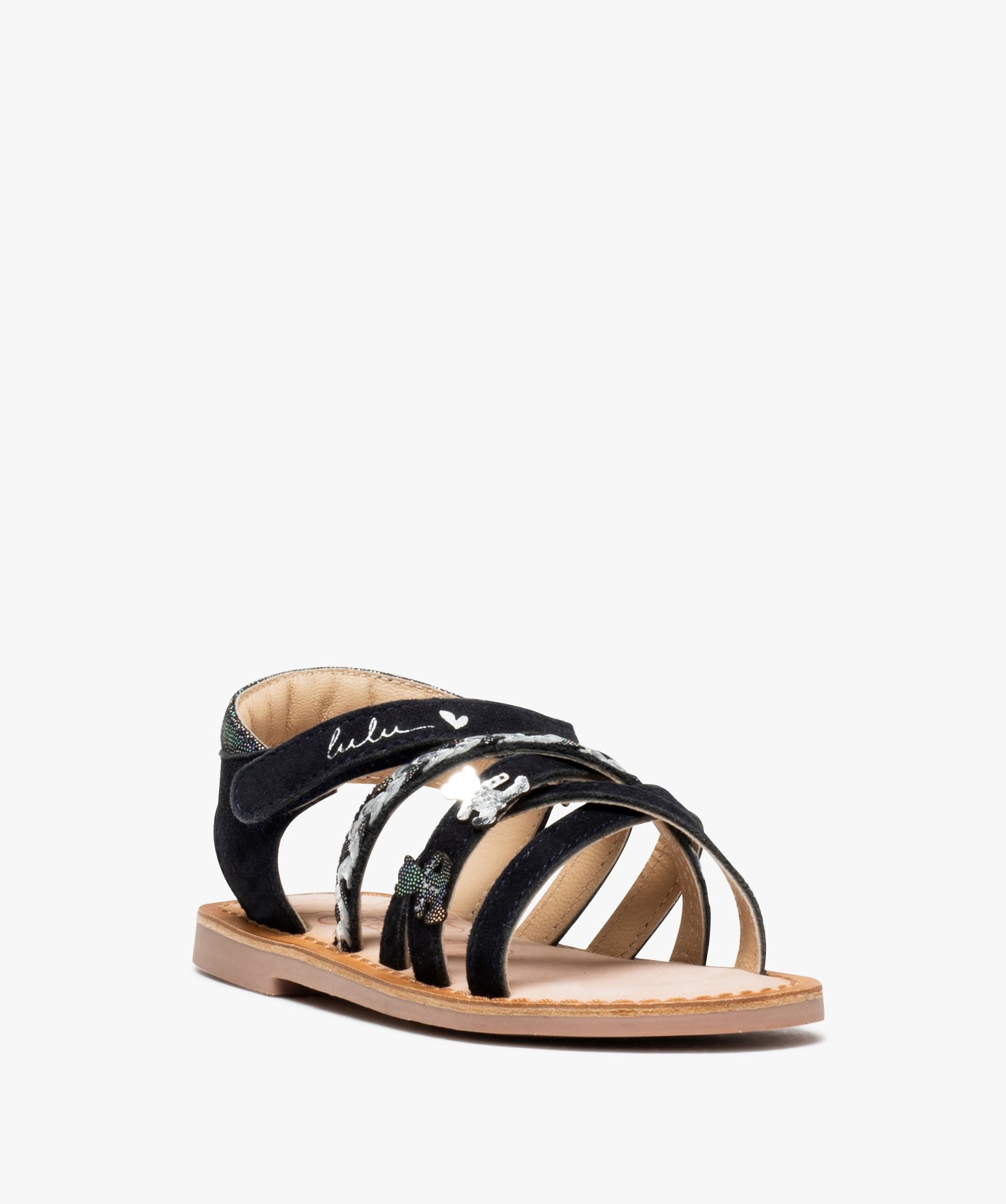Sandales filles à brides entrelacées en cuir et à scratch... marine | GEMO