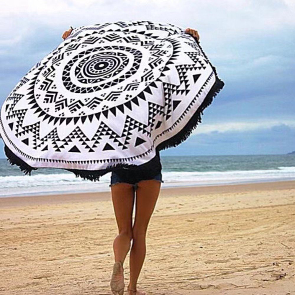 Blusmart Strandtücher Rundes Strandtuch mit Quasten, mit Quastengefühl, Sonnenschutztuch, Poolhandtuch 150cm