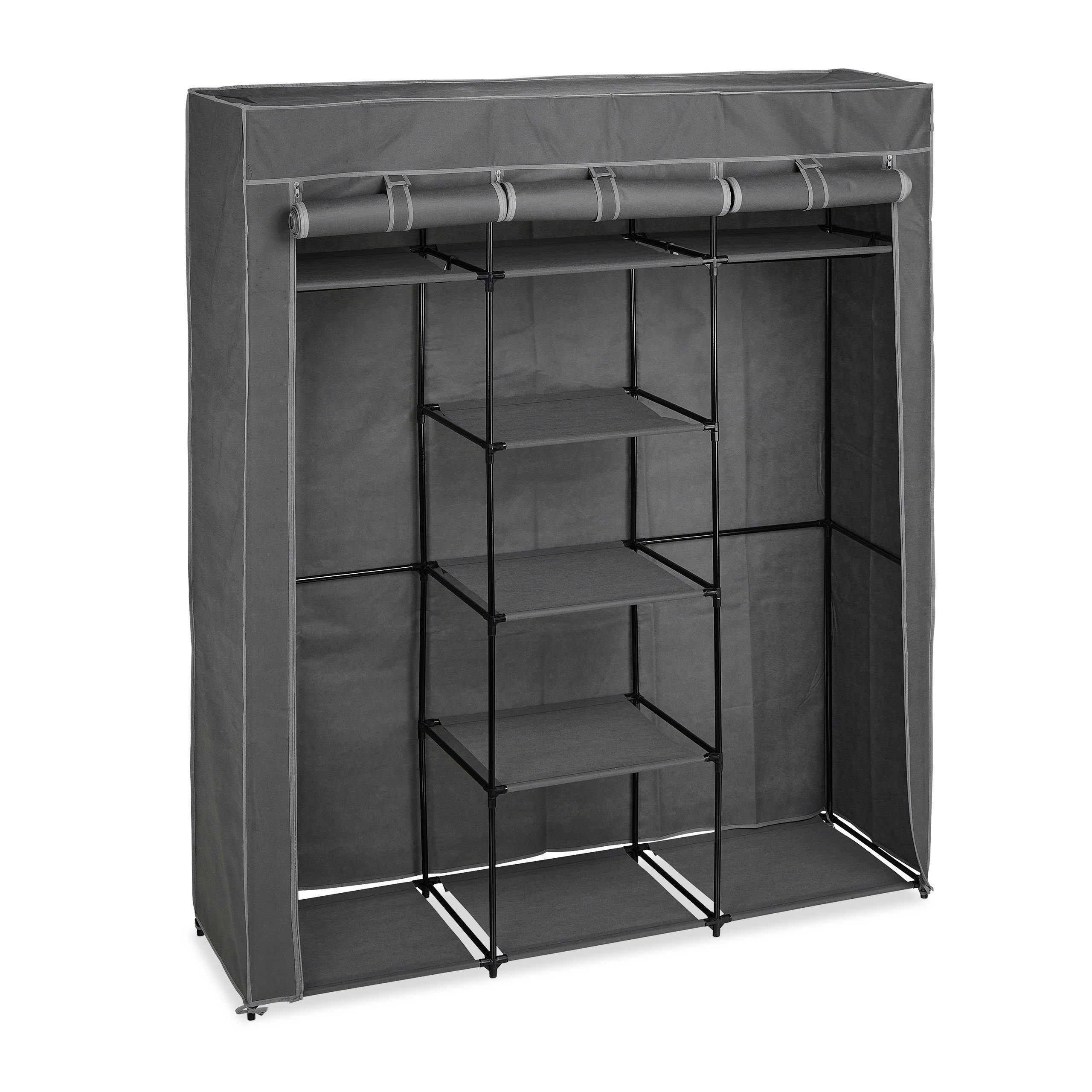 relaxdays Stoffschrank XXL Stoffschrank mit 2 Kleiderstangen Anthrazit