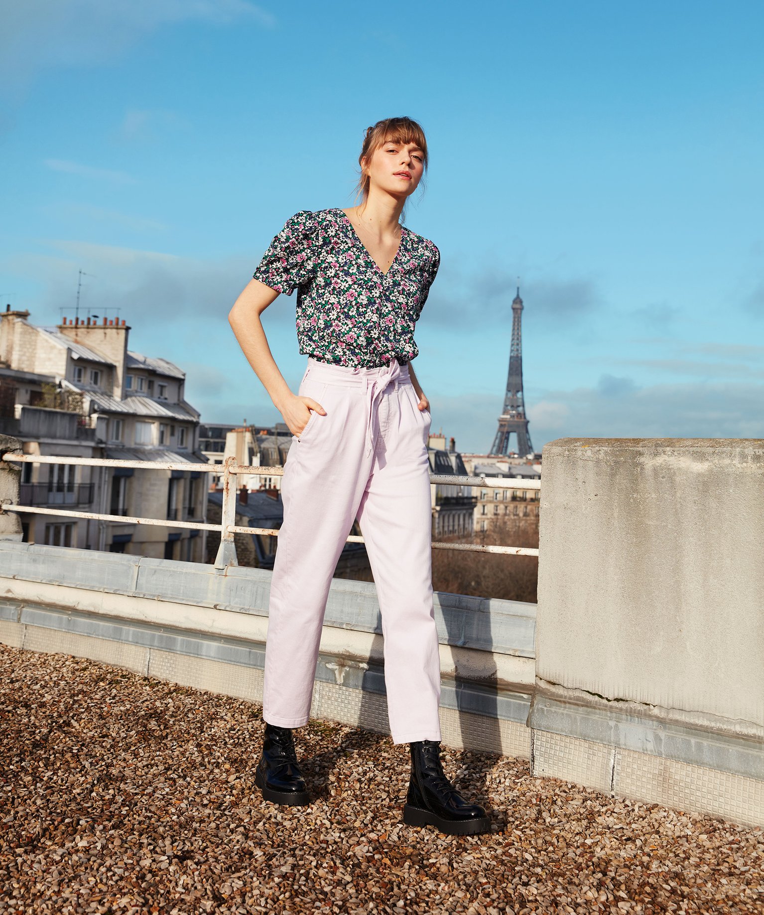 Pantalon femme taille haute - Lulu Castagnette violet clair | GEMO