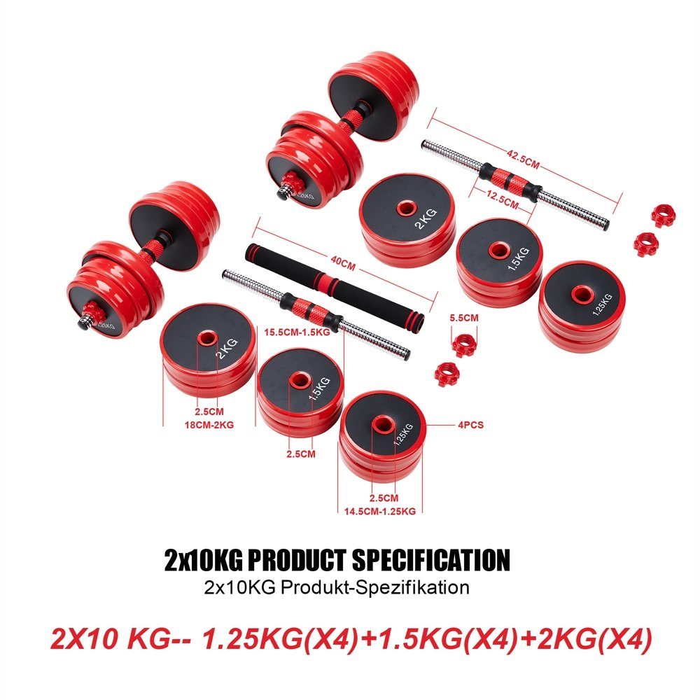 Mucola Kurzhantel Kurzhantel Langhantel 4in1 Set Hantelset verstellbar Gewichte 20 30 40 KG Hantel Hantelstangen Kurzhantelset, (Set, Premium-Hantelset, Premium-Trainingsset), Geräuscharm und Bodenschonend