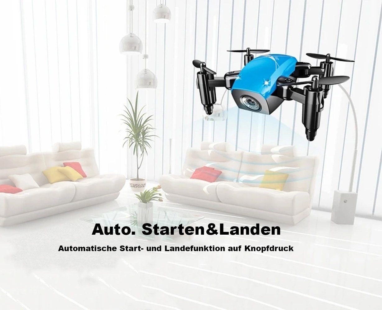 efaso RC-Quadrocopter S9W Mini RC Drohne weiss - WiFi Kamera / faltbar / 3-Speed-Stufen, One-Key-Return / Auto. Start&Landen / Headless Mode / Höhe-Halten