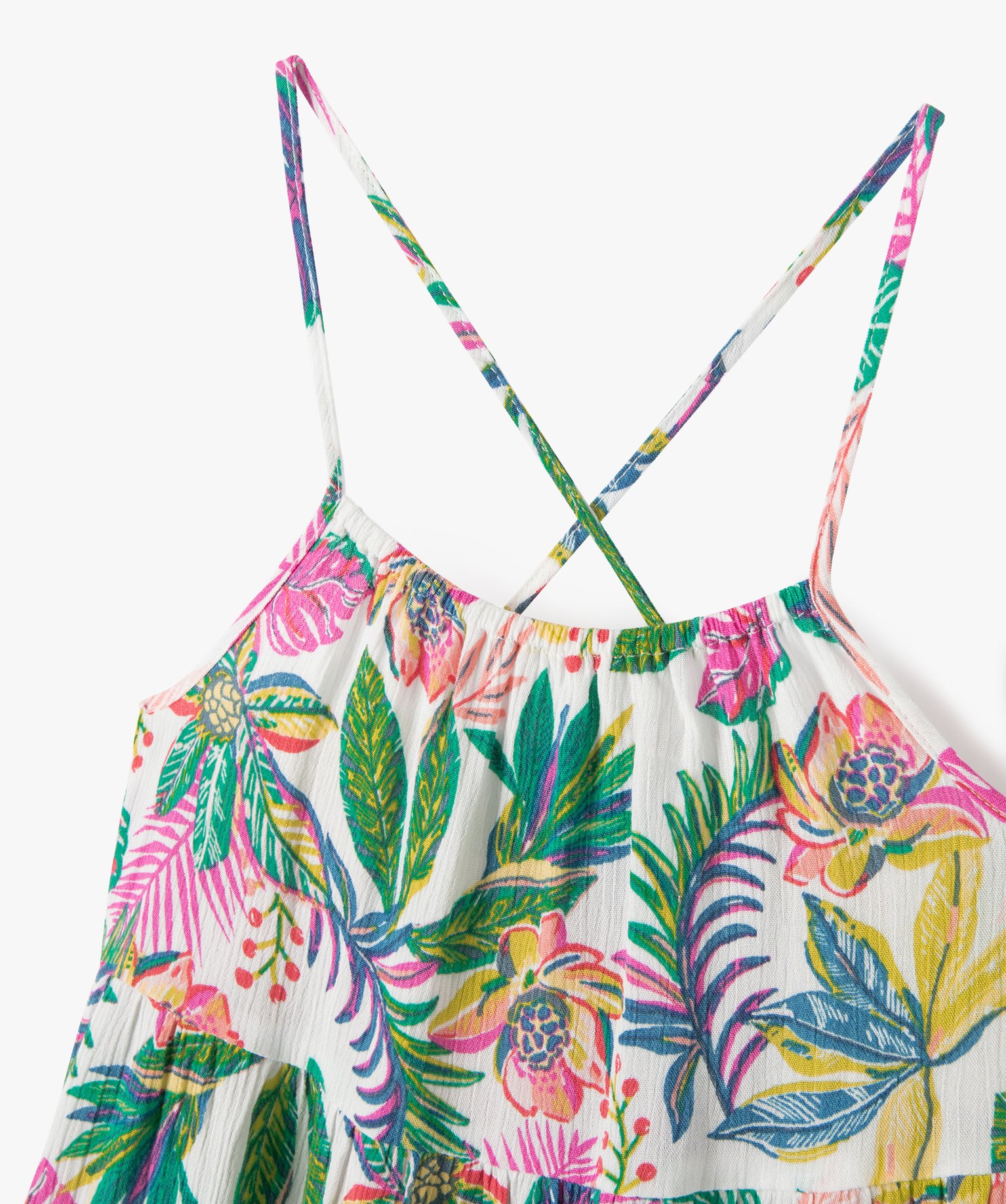 Robe fille à fines bretelles et motifs fleuris ecru | GEMO