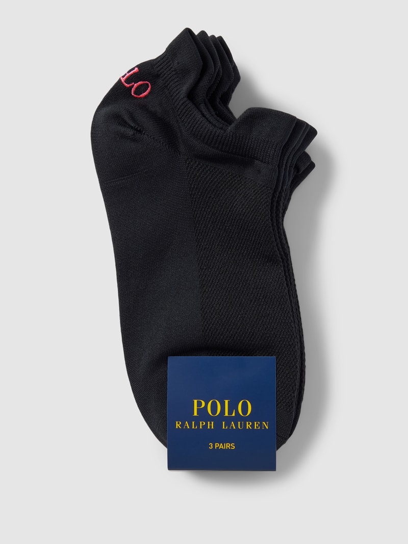 Sneakersocken mit Label-Print im 3er-Pack Modell 'DOUBLE' in schwarz