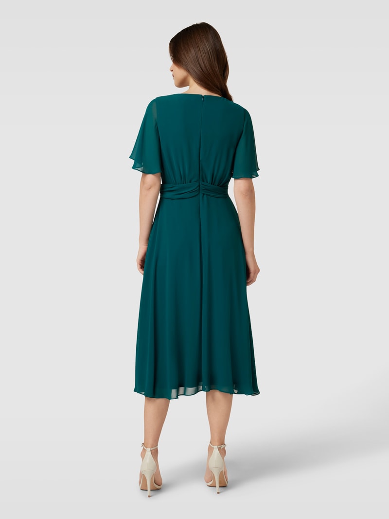 Cocktailkleid mit V-Ausschnitt in dunkelgrün meliert
