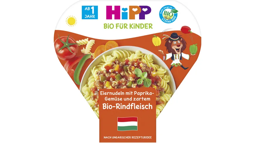 HiPP Bio für Kinder Kinderteller – Schalenmenüs - Eiernudeln mit Paprika-Gemüse und zartem Bio-Rindfleisch 250 g