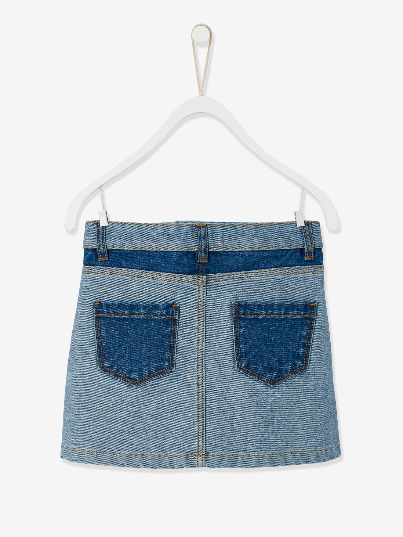 Jupe en jean effet patchwork fille stone