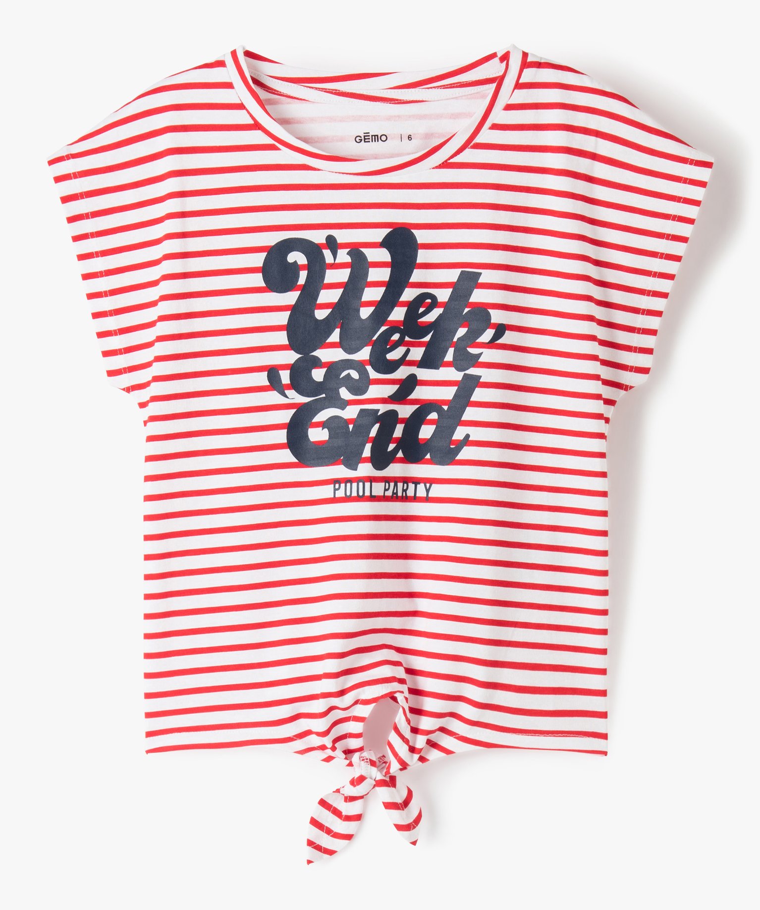 Tee-shirt fille à motifs noué dans le bas rouge | GEMO