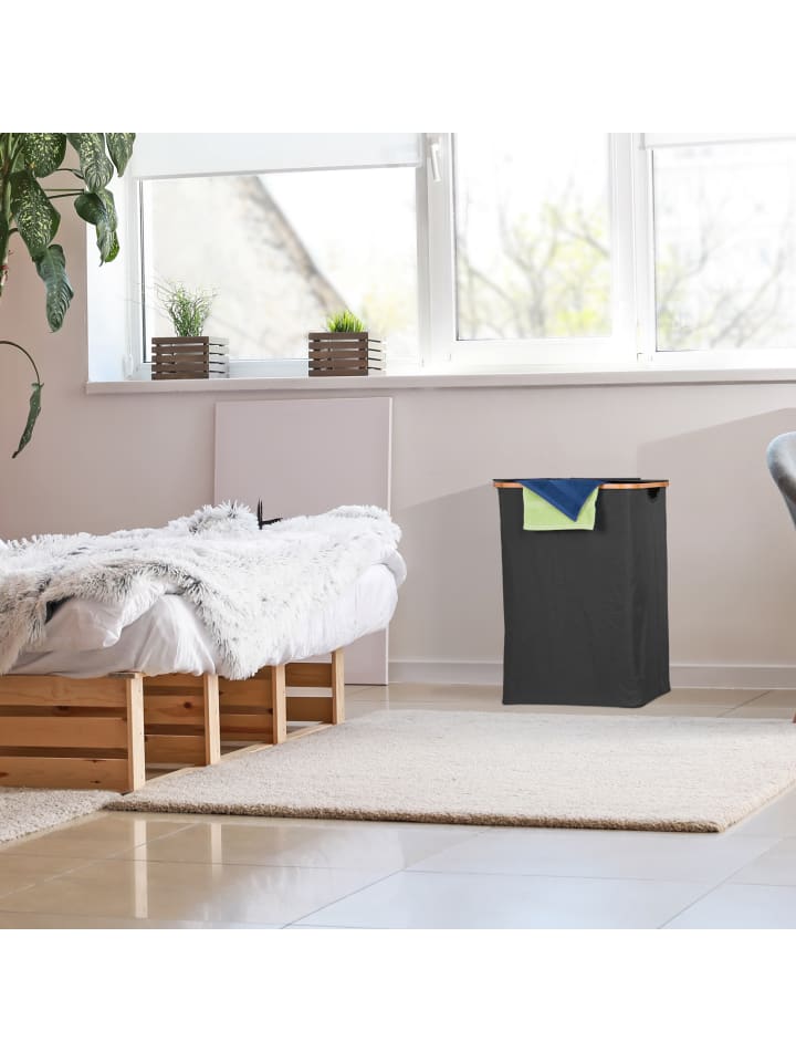relaxdays Wäschekorb in Schwarz/ Natur - 105 l günstig kaufen onesize