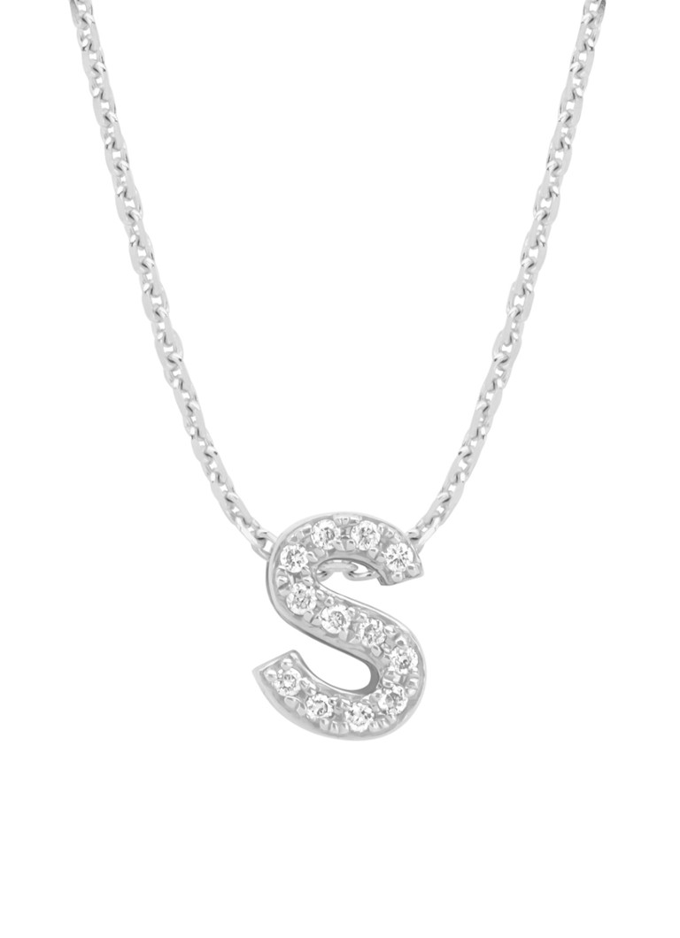 Pandantiv cu vârf de diamant din aur alb, mărimea S, diamant de 0,04 ct, alfabet