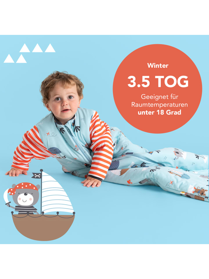 Schlummersack Babyschlafsack, 3.5 TOG in Hellblau-Rot günstig kaufen
