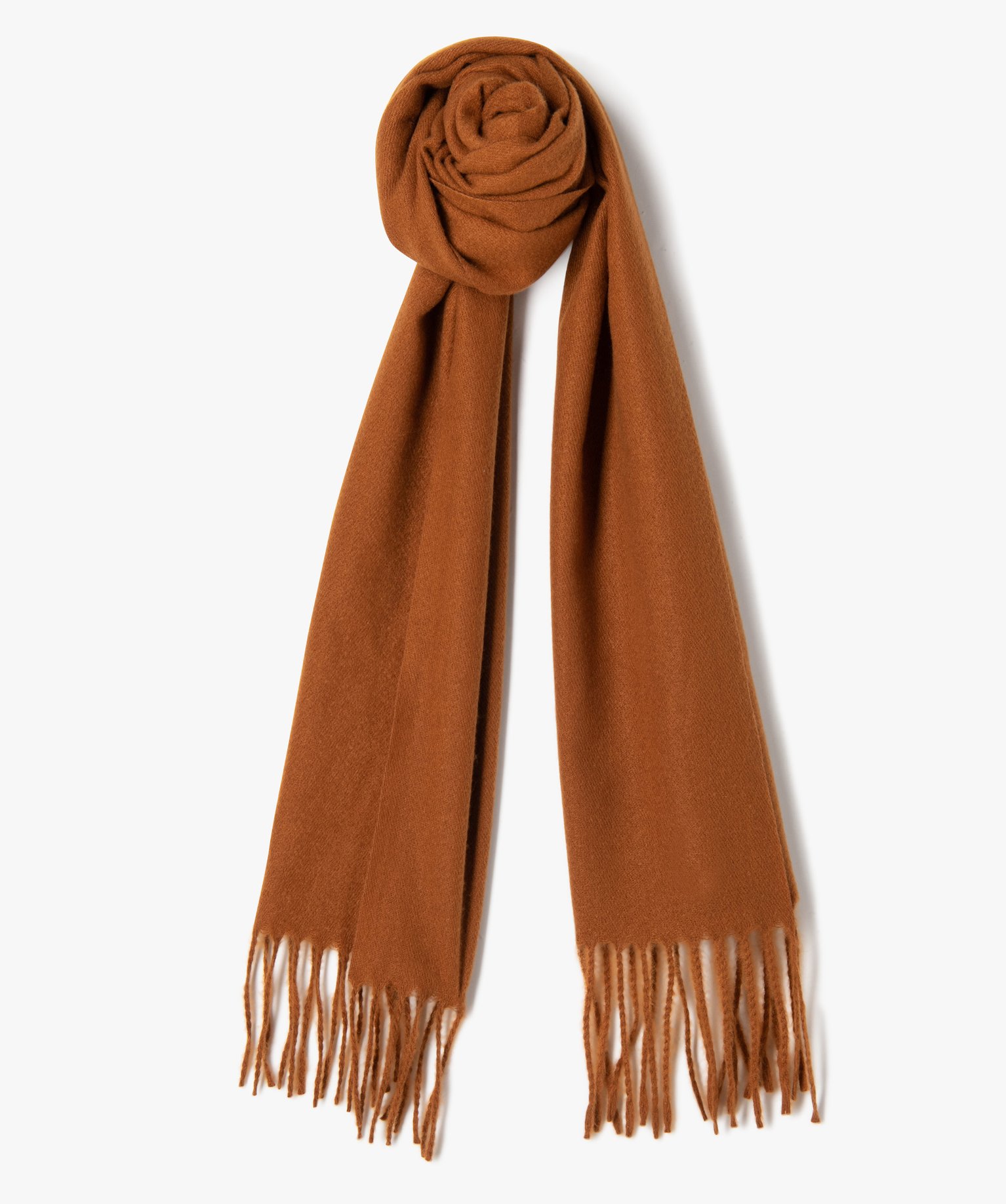 Echarpe homme unie à franges camel | GEMO