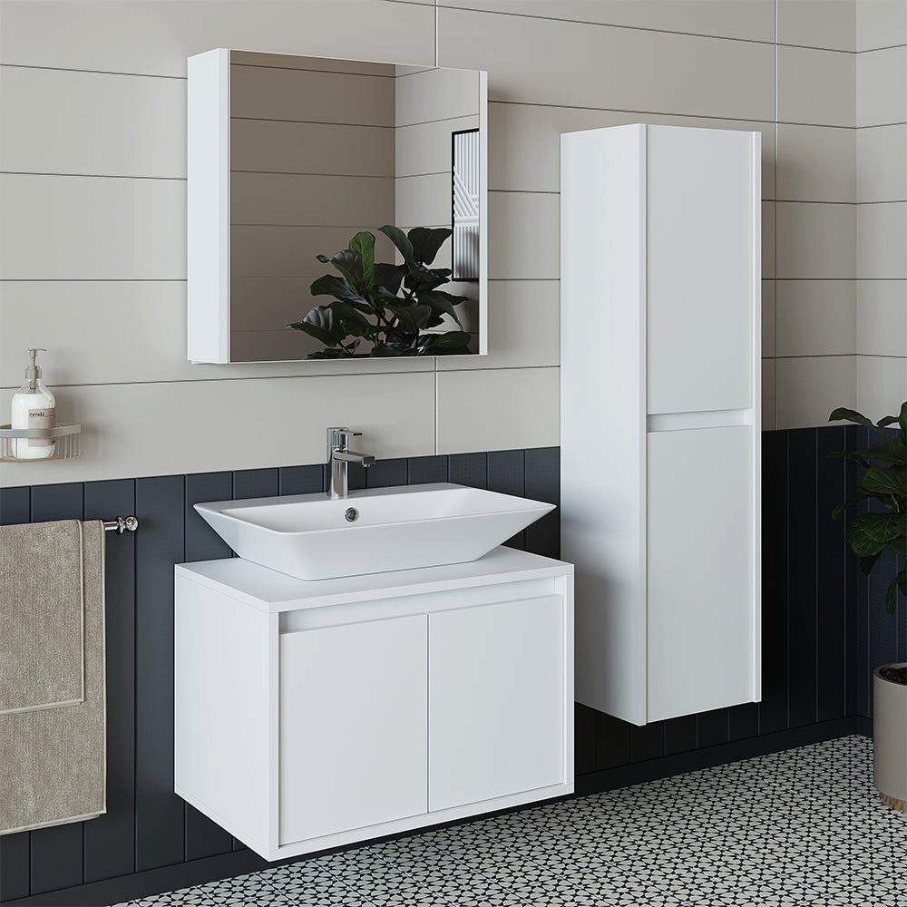 Roomart Badmöbel-Set, (Badmöbel Set 65cm Unterschrank Waschbecken Spiegelscrank Hochschrank)