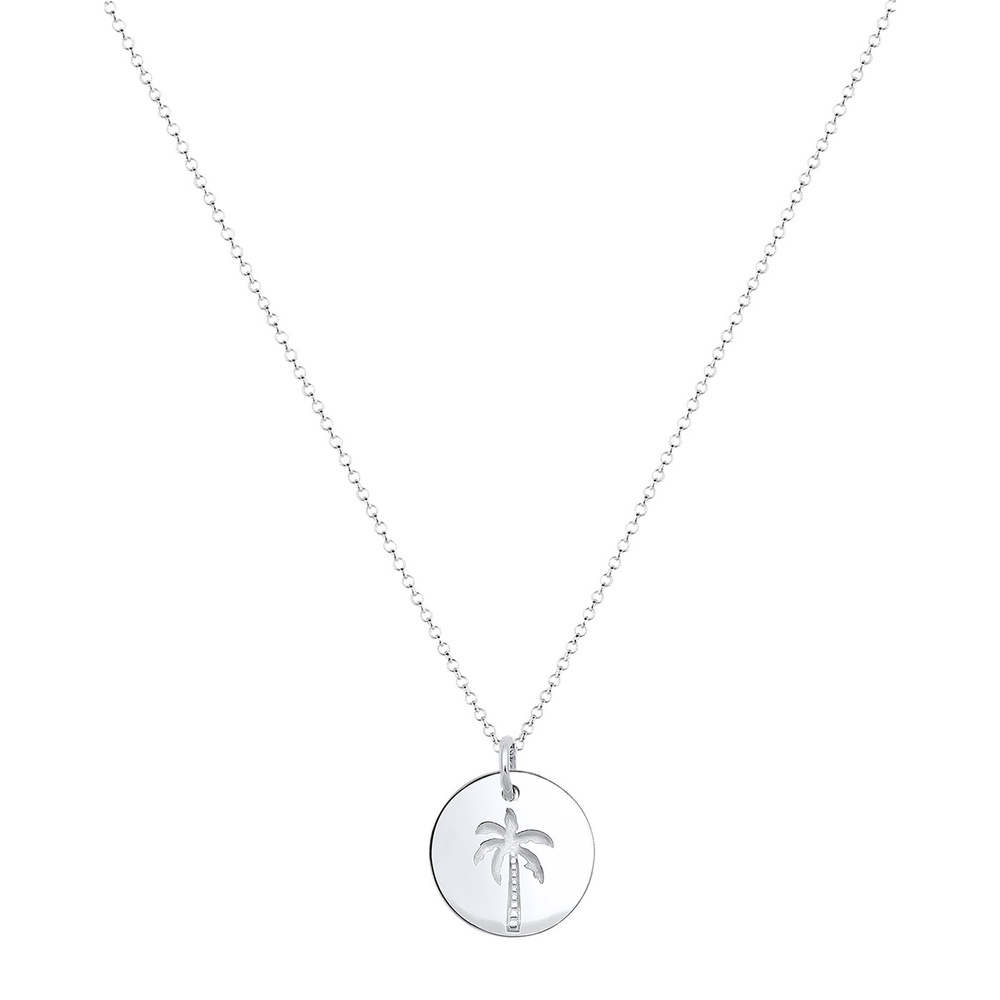 Elli Elli Collier Femme Paillette Gravure Palmier - (925/1000) Argent Bijoux